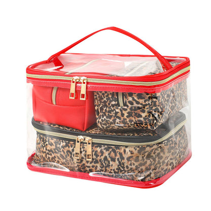 4pc Leopard Red Cosmetic Set