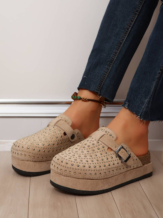Chestnut Rivet Buckle Closed Toe Platform Shoes Size 8.5 eur 40