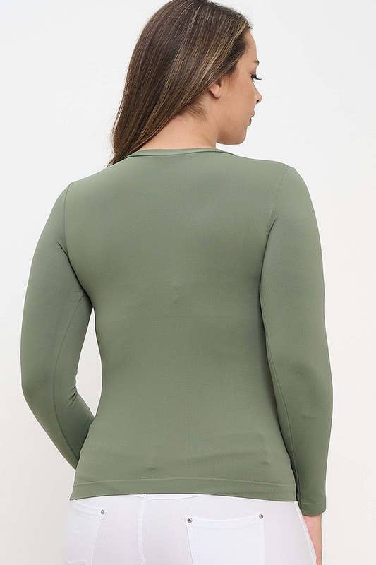 Plus Size Second Skin Seamless Round Neck Long Sleeve Top