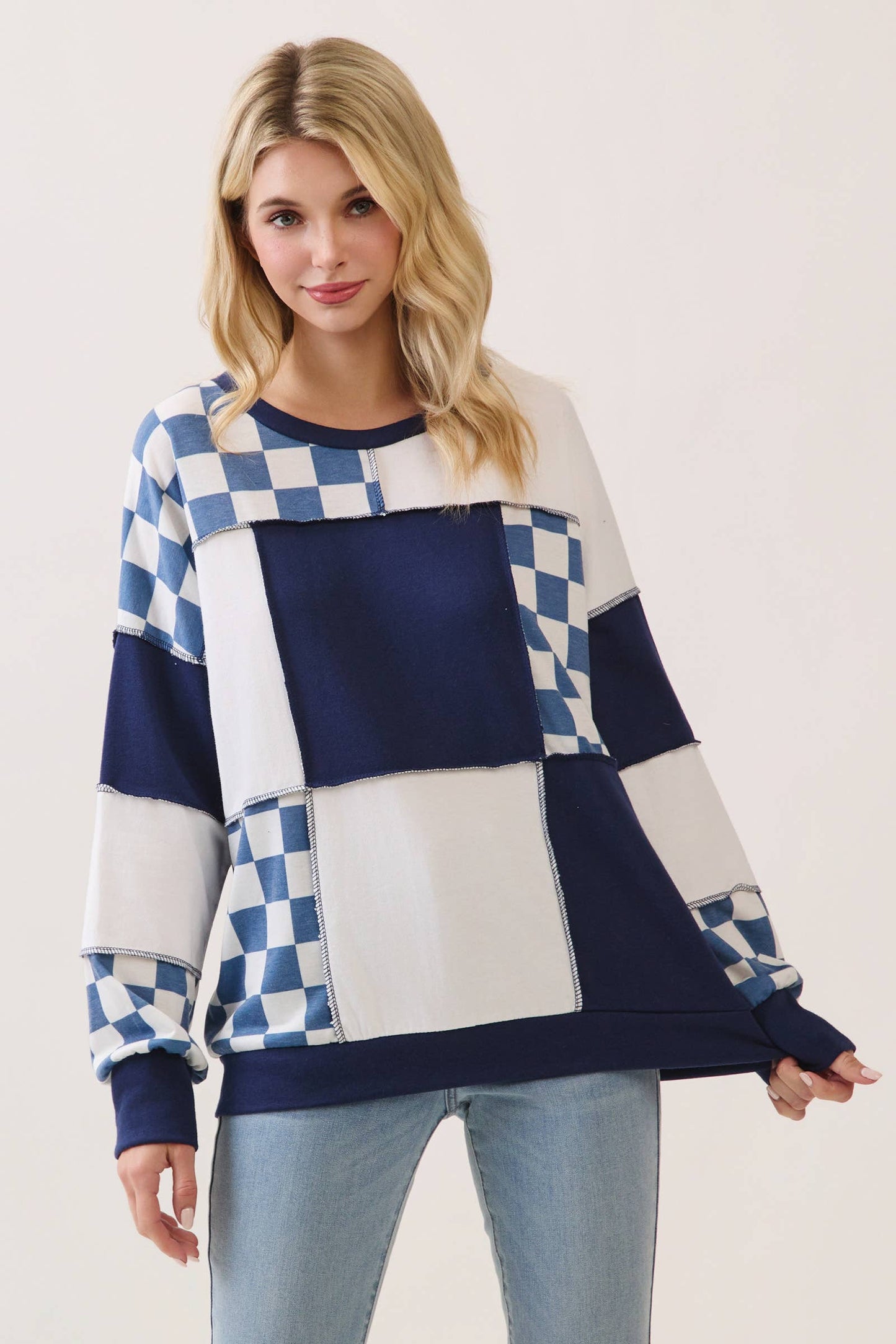CheckMate Print Patchwork pullover top