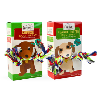 Dog Gift Set – Treats with Rope Toy: Peanut Butter
