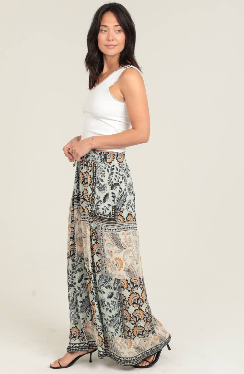 Jamaica PATCHWORK PRINT WIDE LEG PANTS WITH ELASTIC WAIST