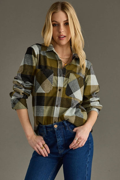 Into the Forest Olive & Black Plaid Button Up Flannel