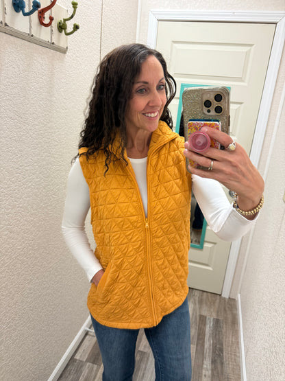 Heather Mustard Geometric Hooded Vest -