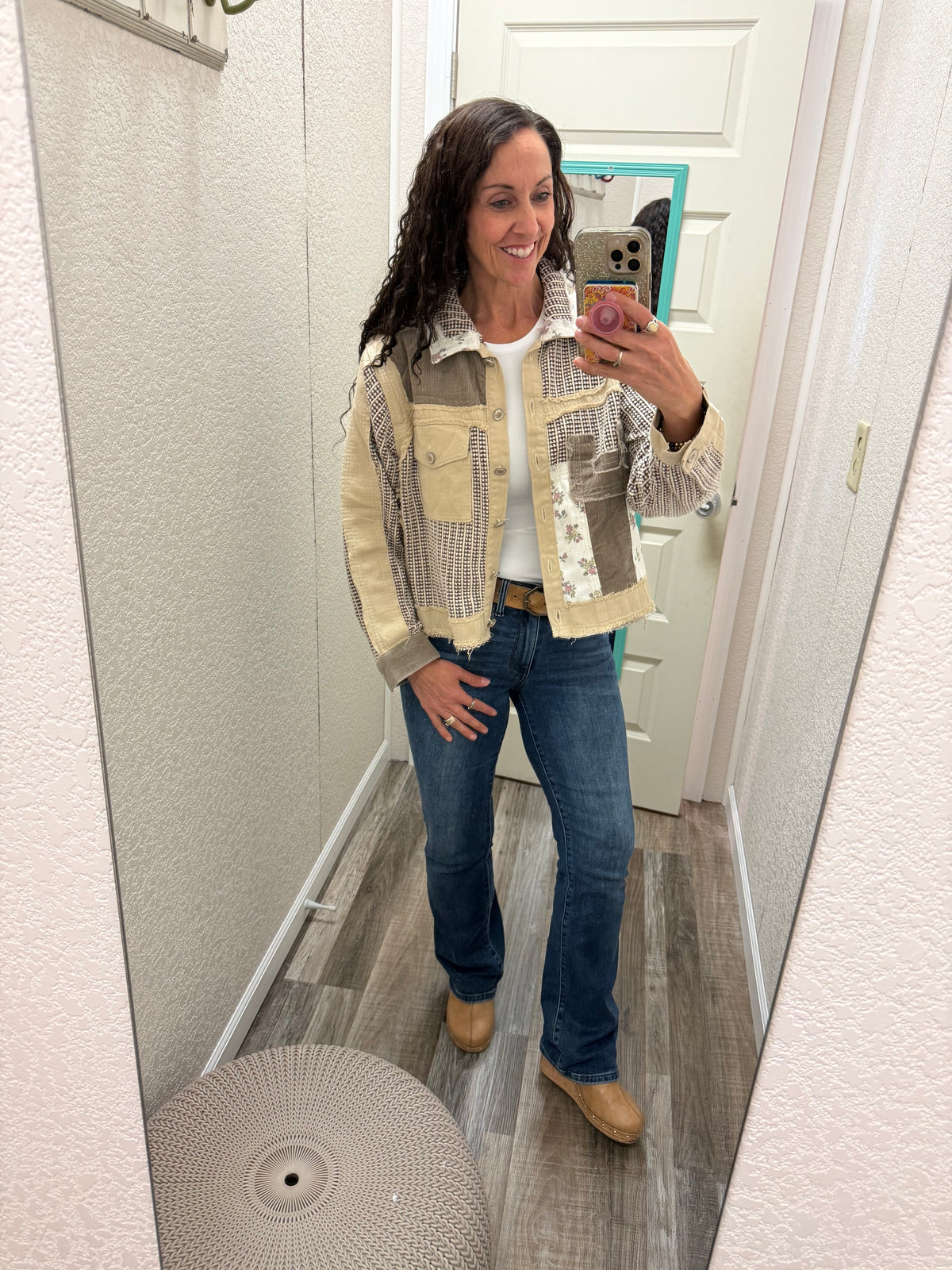 Vintage Patchwork Floral Geometric Neutral Cropped Jacket