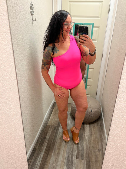 Beach Bound Ribbed One-Piece Swimsuit- Neon Pink Swimsuit