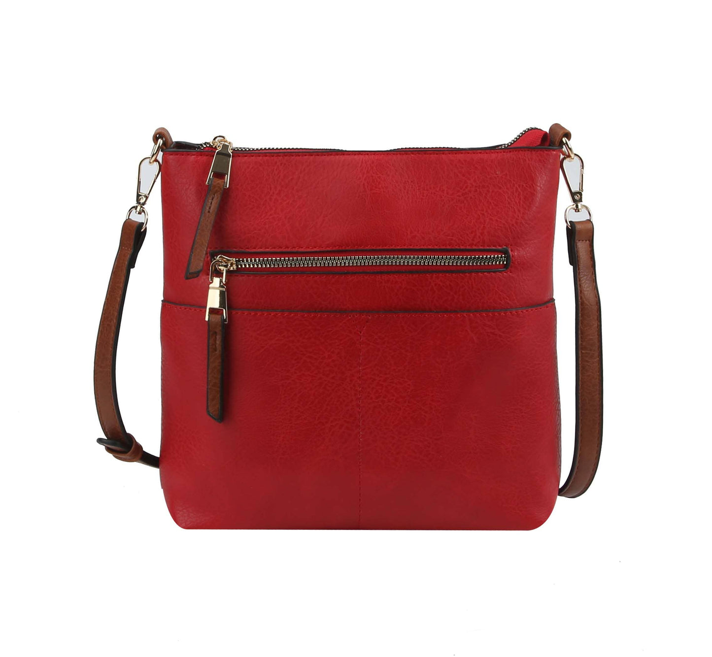 Red Classic Front Pocket Crossbody Sling: Red