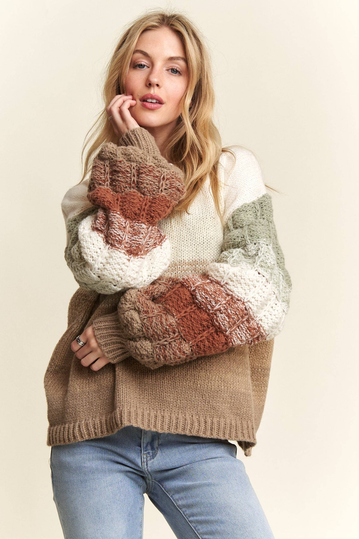 Fall Dreams OMBRE PUFF SLEEVE SWEATER TOP