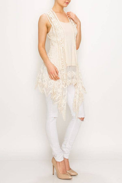 Veronica Open-Front Crochet Lace Vest