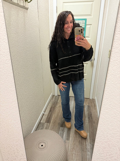 Brandi Button Up Knit Sweater with Contrast Stripes