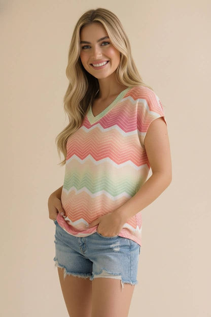 Magical Multi-Stripe Chevron 
V-Neck Top: