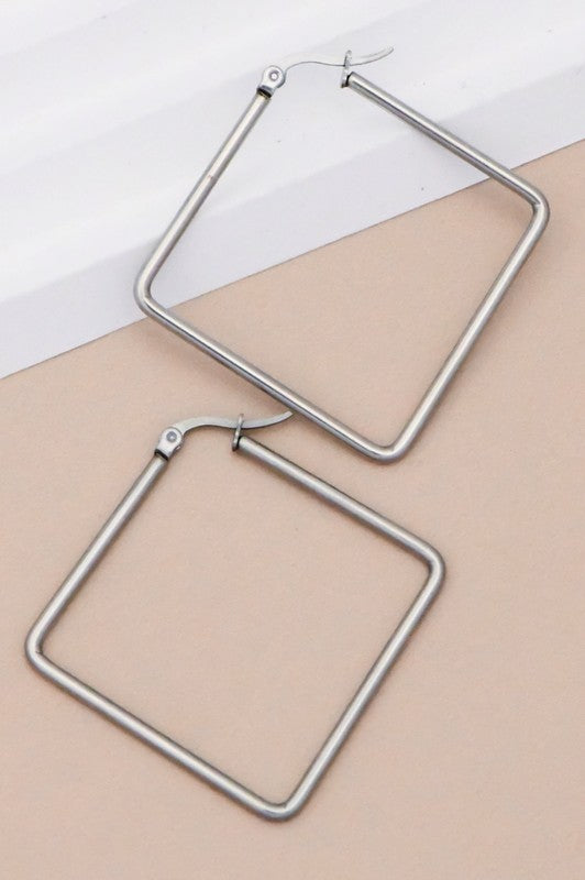 Silver non-tarnish square hoop earrings