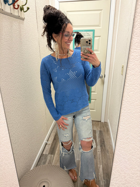 Summertime Blues flower crochet Top