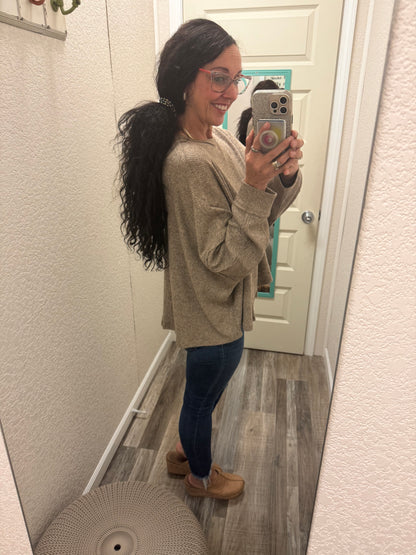 Hallie Oversized Long Sleeve Two Tone Solid Top