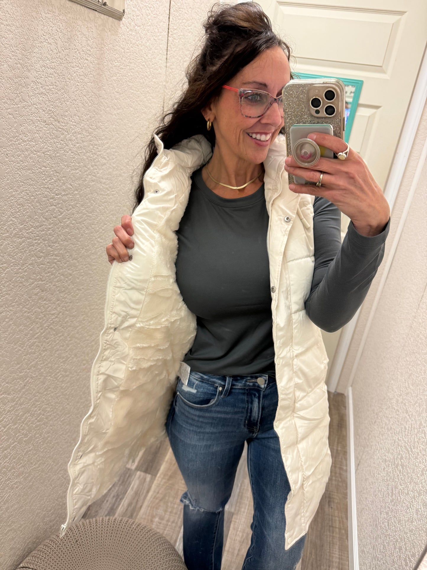 Vivi Ivory Long Puffer Vest