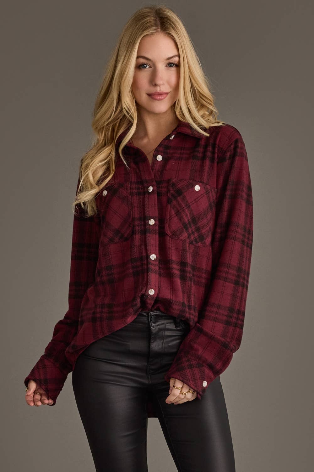 Lumber Jane Maroon & Black Plaid Button Up Flannel