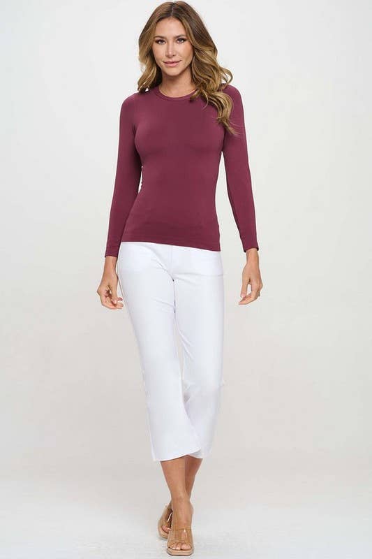 One Size Second Skin Seamless Round Neck Long Sleeve Top