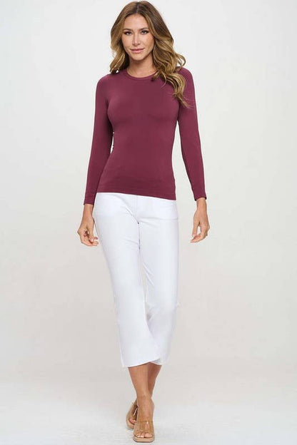 One Size Second Skin Seamless Round Neck Long Sleeve Top