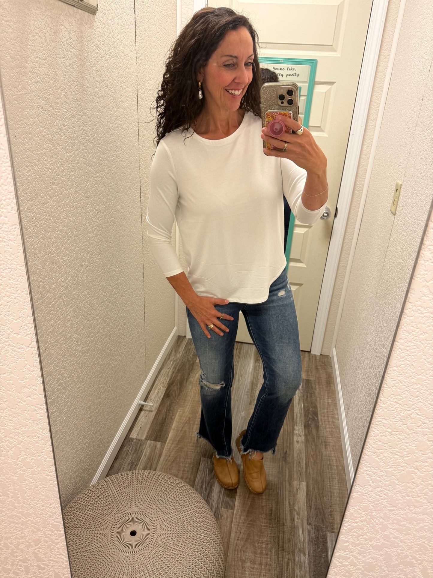 Juliana Crepe Hi Lo 3/4" Sleeve Top