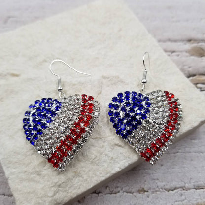 4th of July Independence Day Patriotic Heart Earrings