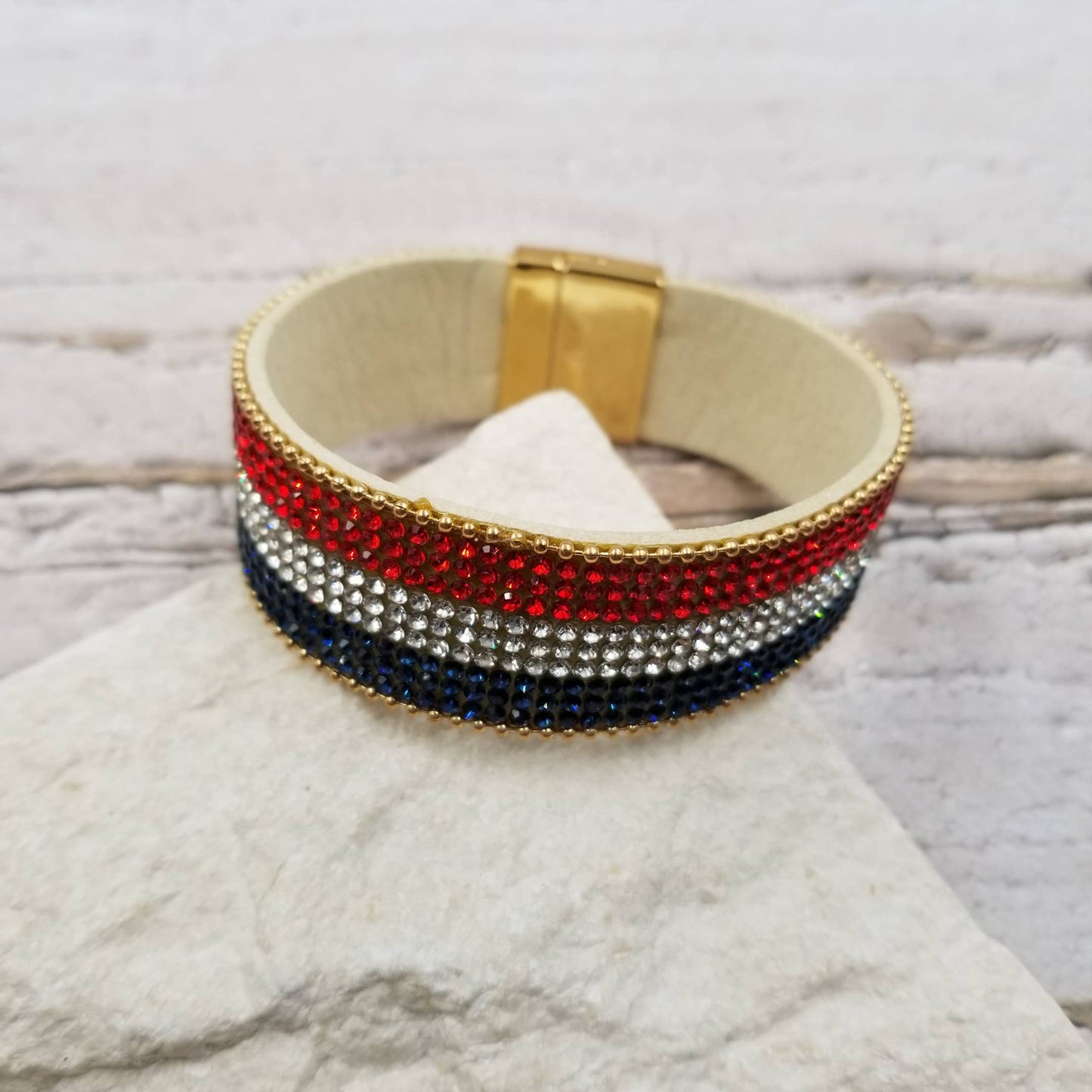 July 4th National Flag Diamond Leather Magnetic Bracelet