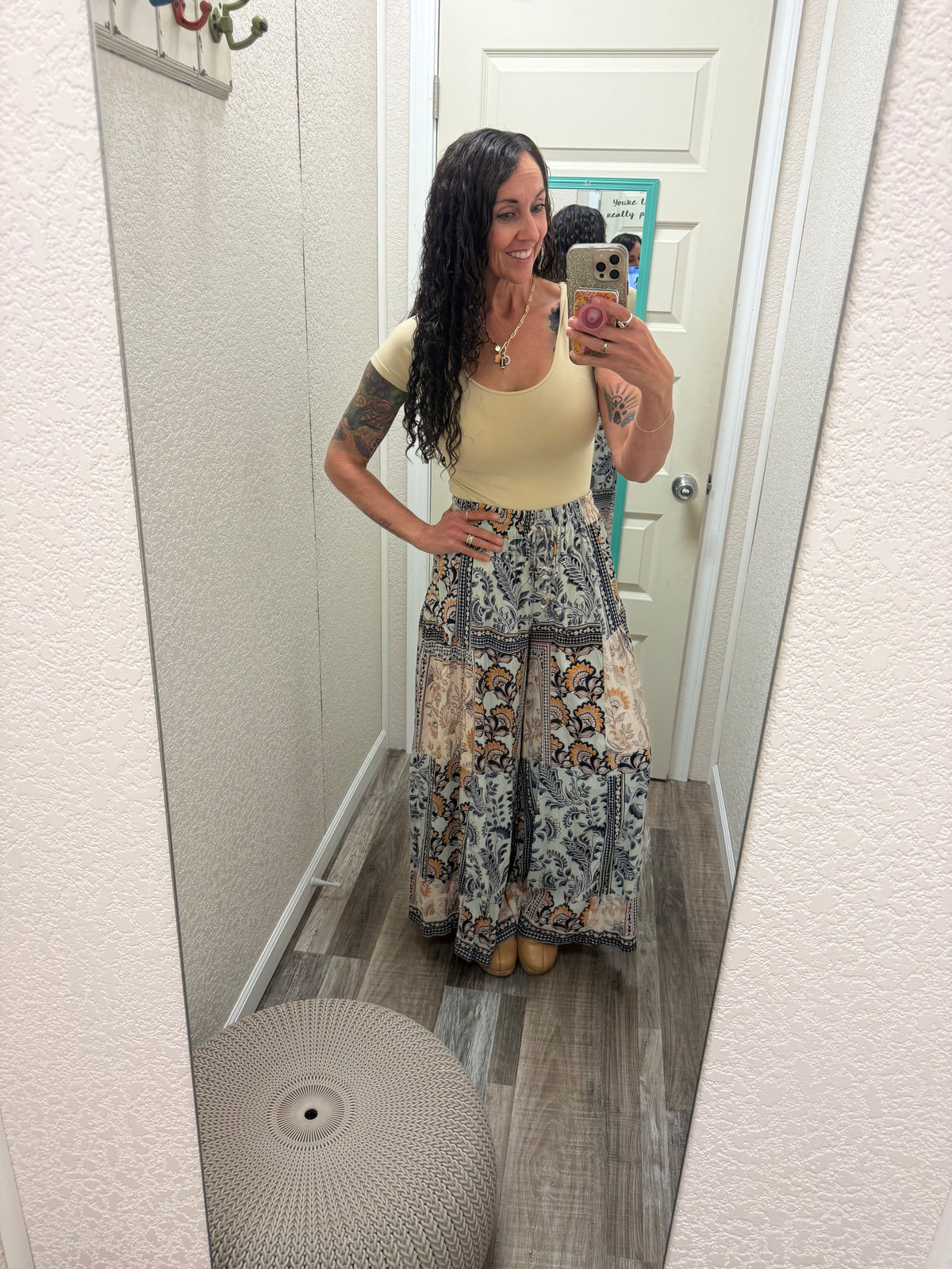 Jamaica PATCHWORK PRINT WIDE LEG PANTS WITH ELASTIC WAIST