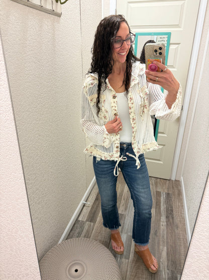 White Lulu Crochet Button Up Hoodie