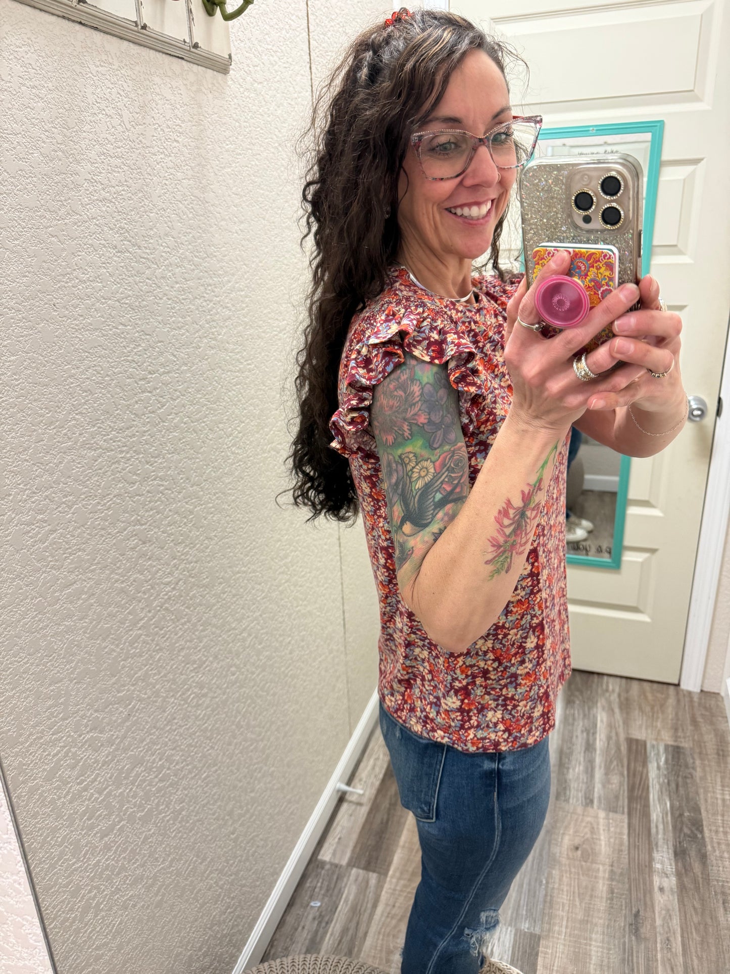 Jersey Smocked Ruffle Top