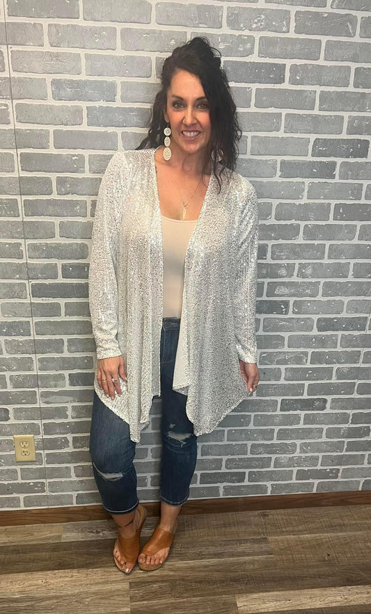 ShowStopper - Shimmery Sequin Cardigan (Silver)
