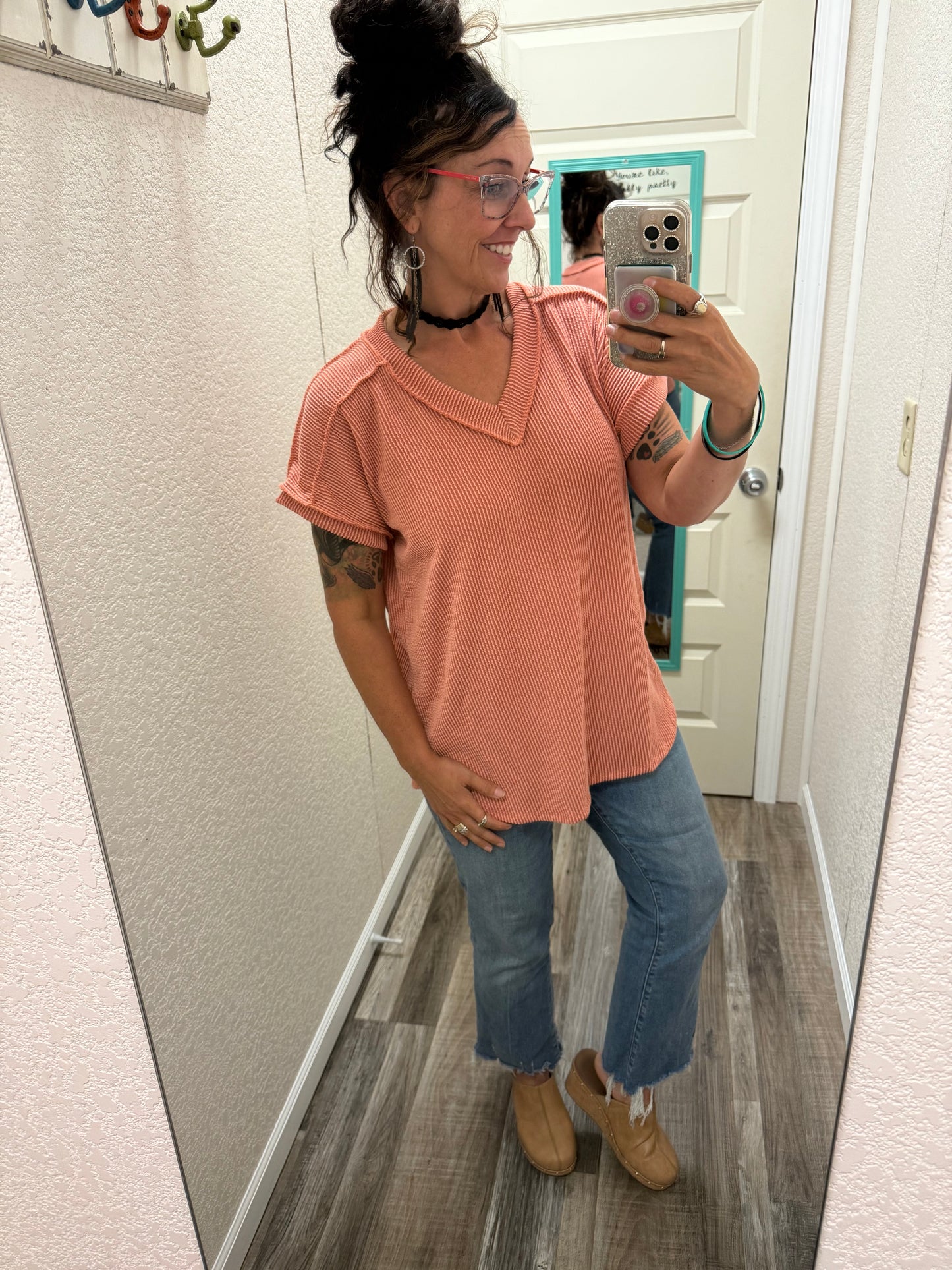 Peach Courtney Corded V neck