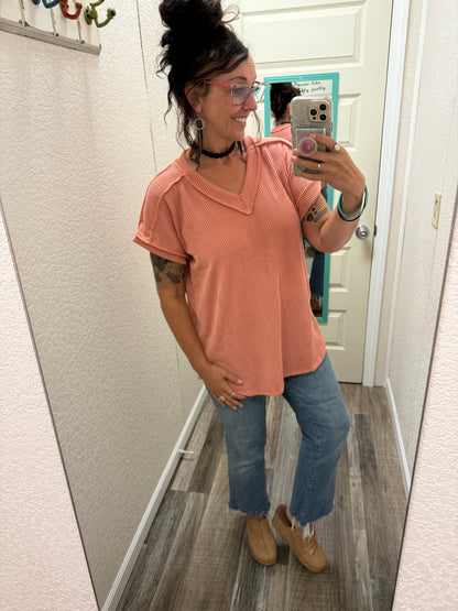 Peach Courtney Corded V neck