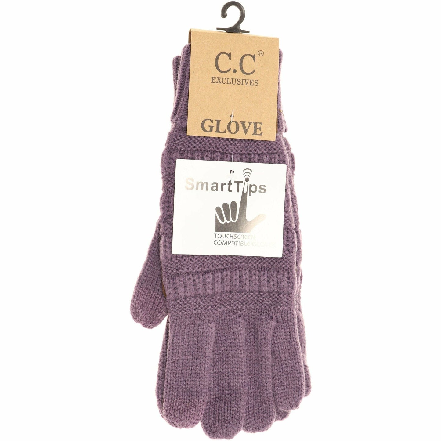 Light Grey Solid Cable Knit CC Gloves: