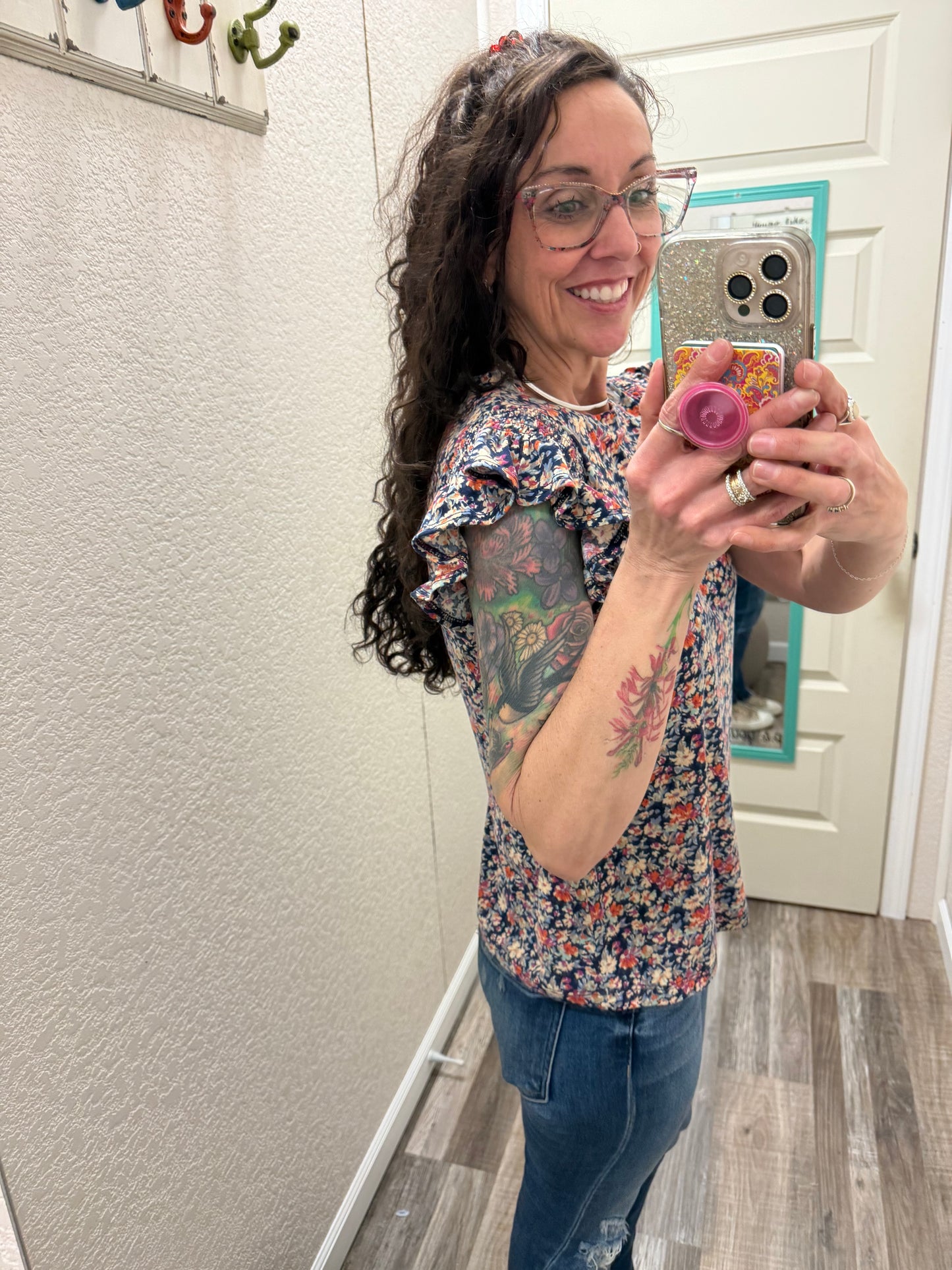 Jersey Smocked Ruffle Top