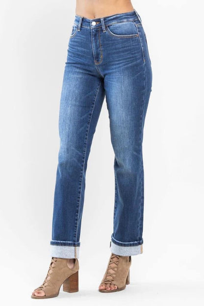 Judy Blue High Waist Contrast Wash Thermal Straight Leg JEANS