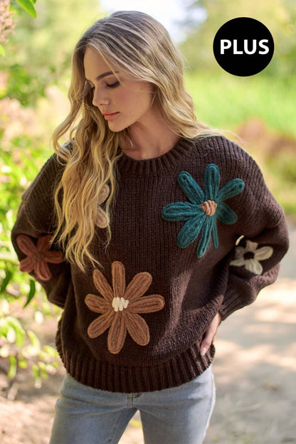 FLORAL POP KNIT SWEATER TOP