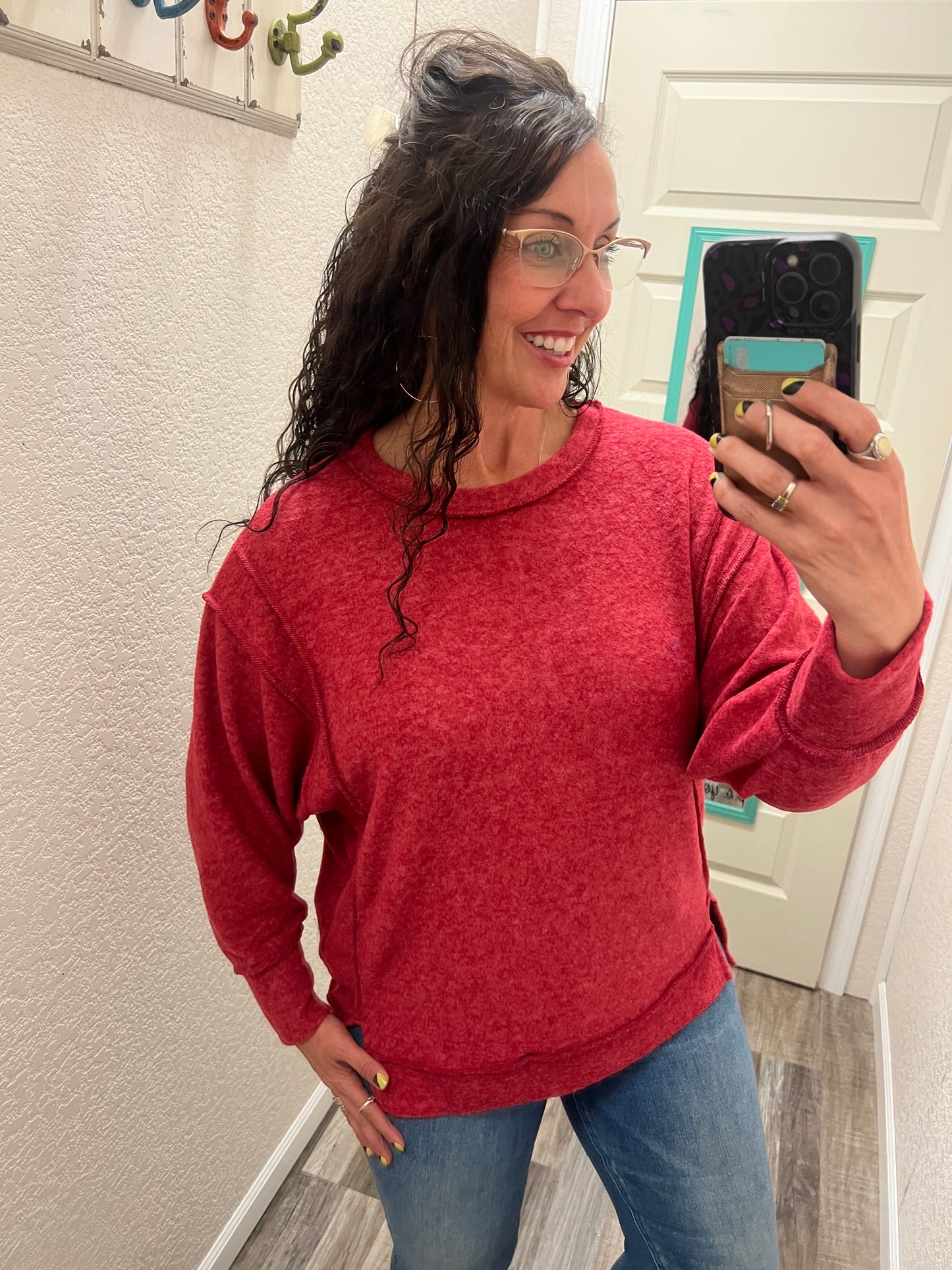 Emmy Lou - Dark Red - Oversized Hacci Sweater Top