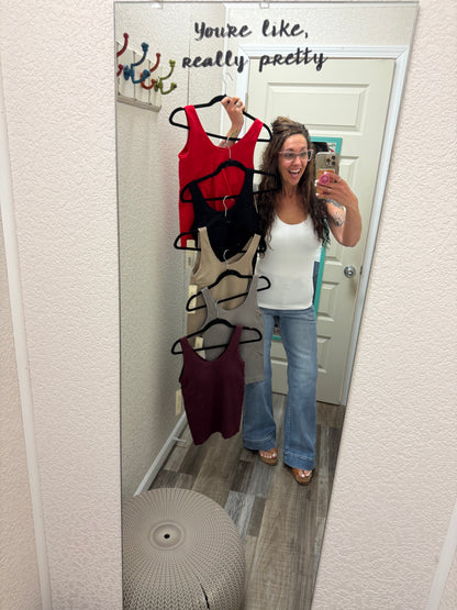 Built in Bra Reversible V or U neck Second Skin Tank - One Size