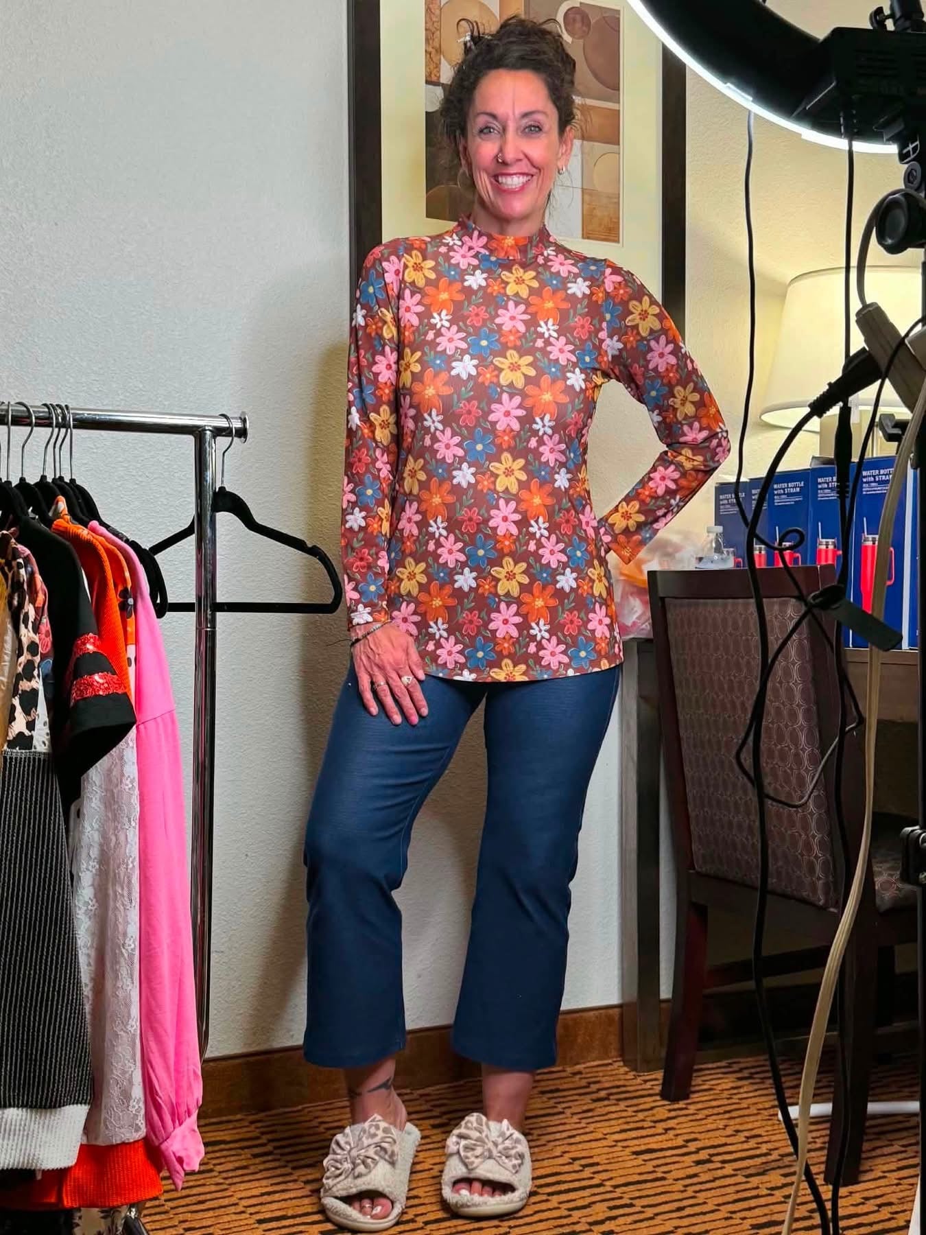 Fall Floral Mesh Top