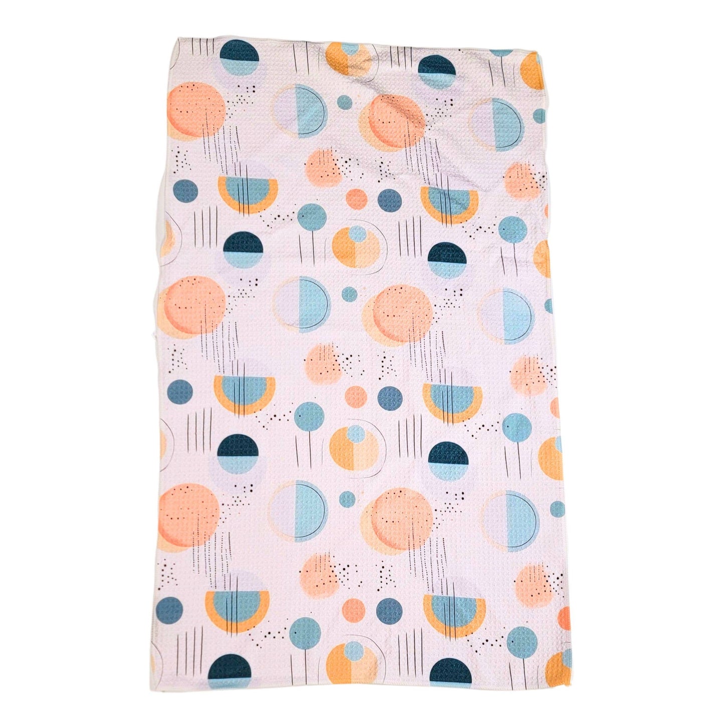Retro Patterned Waffle Kitchen Towel With Hanging Loop