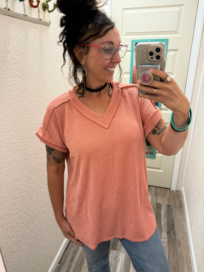 Peach Courtney Corded V neck