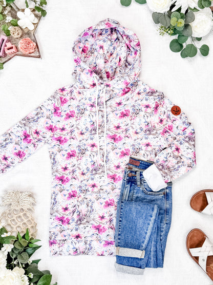 IN STOCK Ashley Hoodie - Pink and Periwinkle Abstract Floral