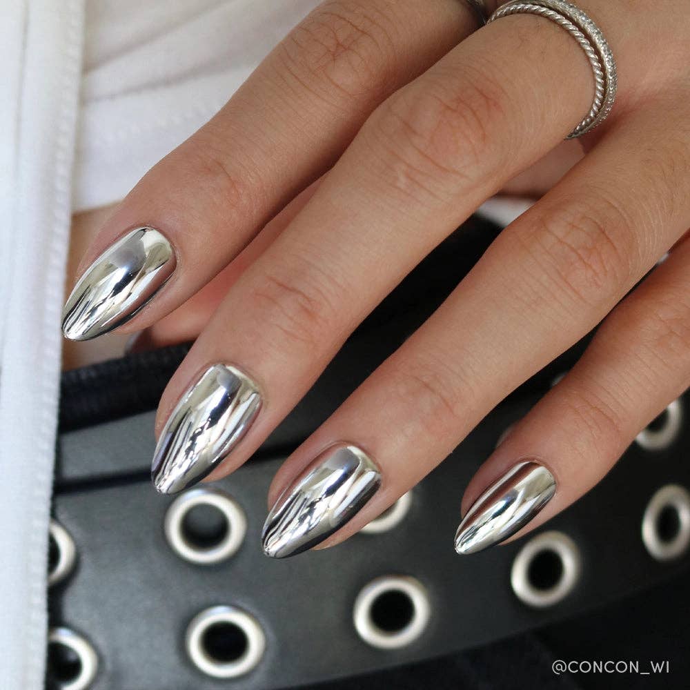 Platinum Press-On Nails | Metallic Chrome Silver Nails