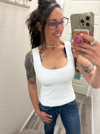 Trust Me Lace Textured Square Neck Tank Top With Built In Bra