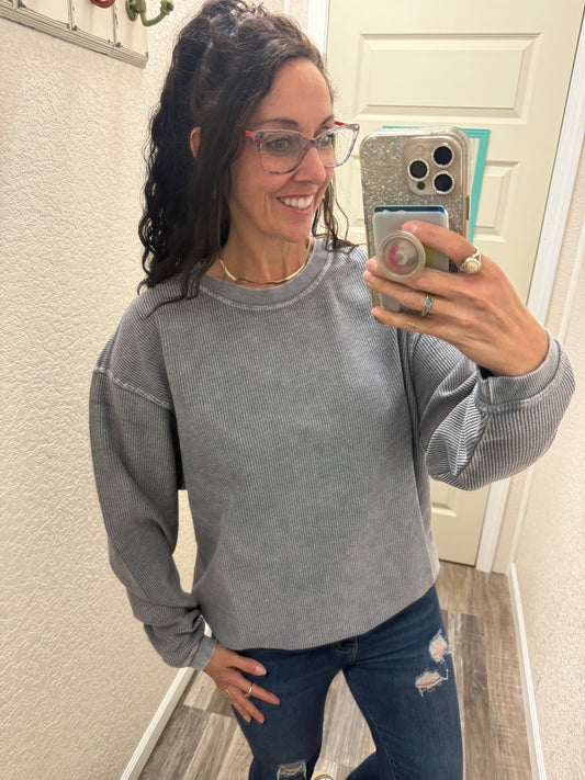 Pewter Luxe Corded Crew
