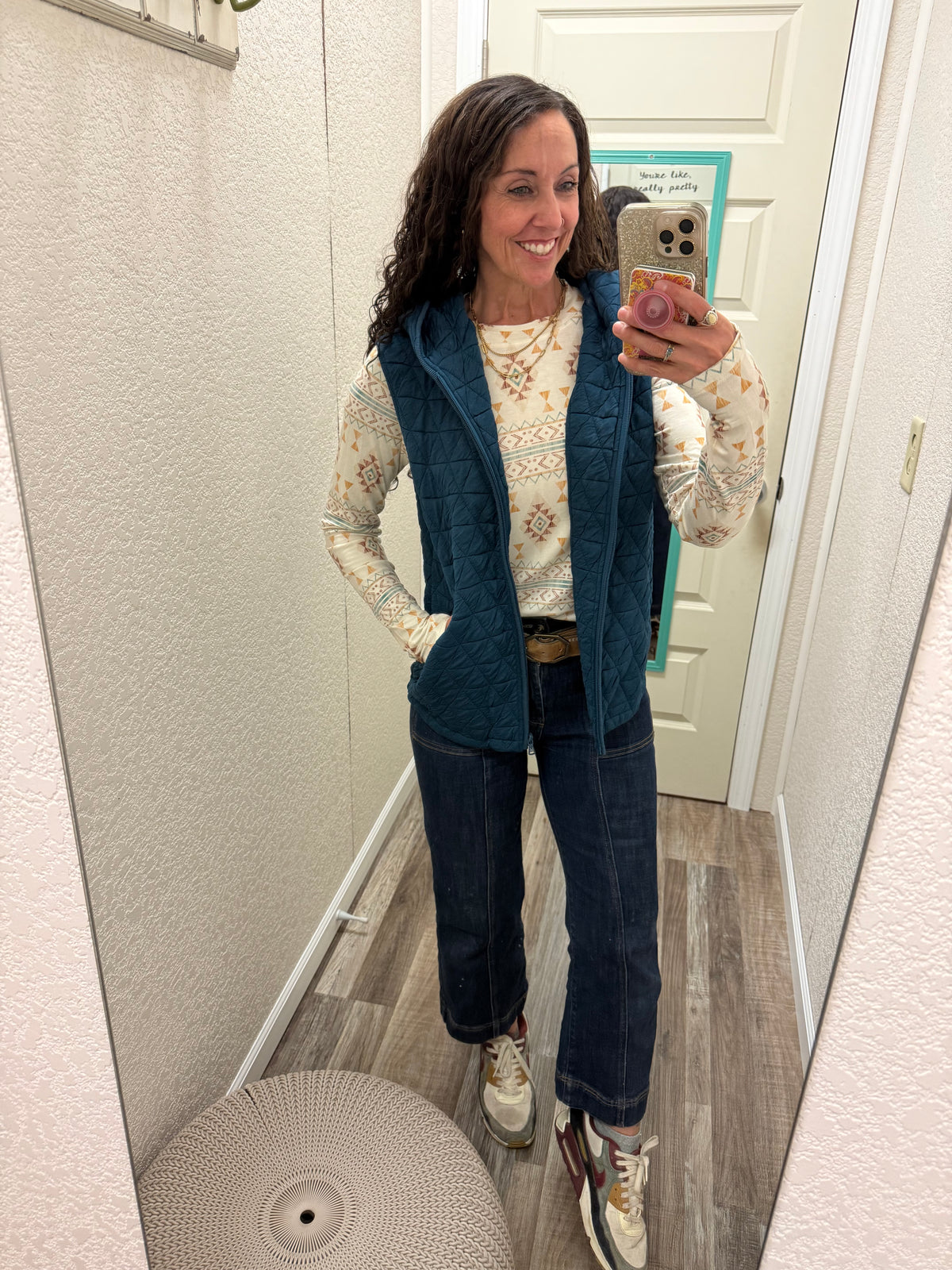 Teal Heather Geometric Hooded Vest