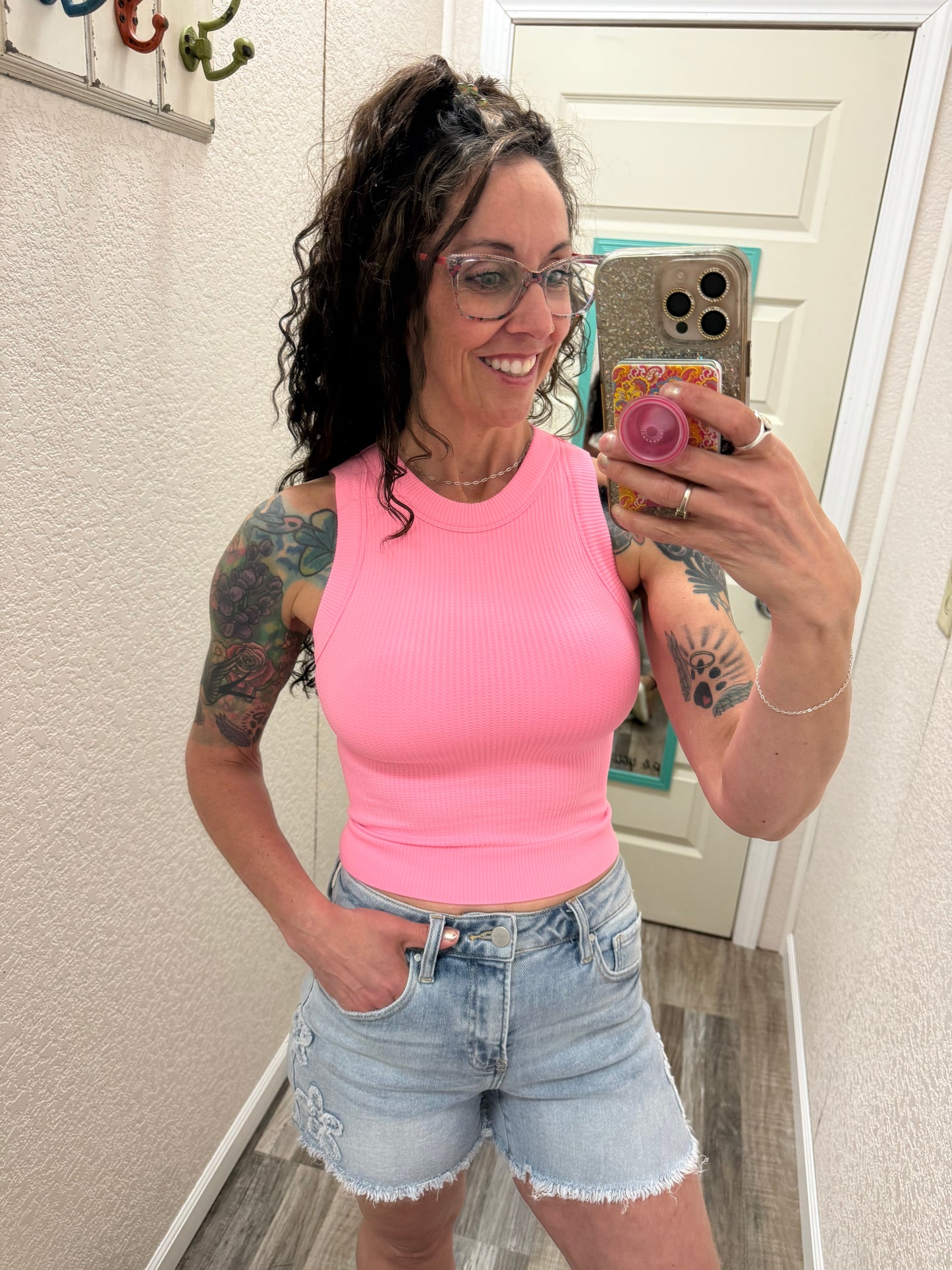 Snatched High Neck Built In Bra Crop Tank