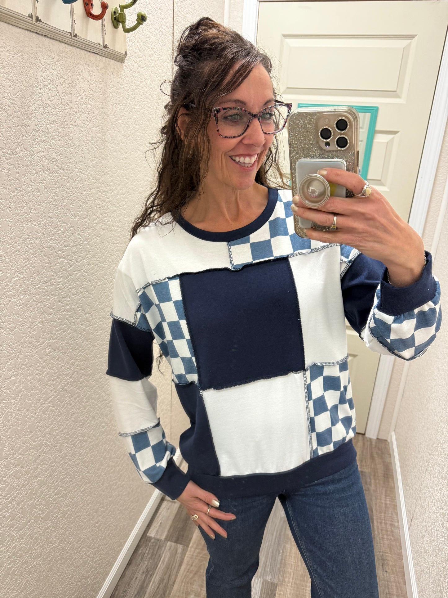 CheckMate Print Patchwork pullover top