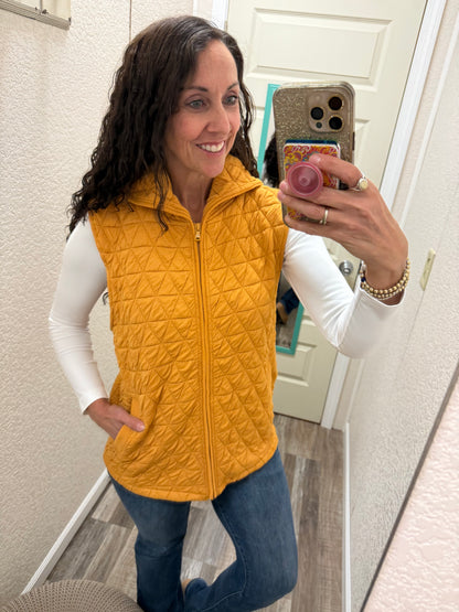 Heather Mustard Geometric Hooded Vest -