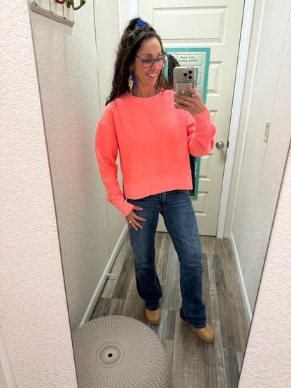 NEON CORAL Luxe CORDED CREW With Side Slits