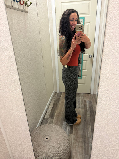Platinum Dark Leopard Frayed bottom Jeans